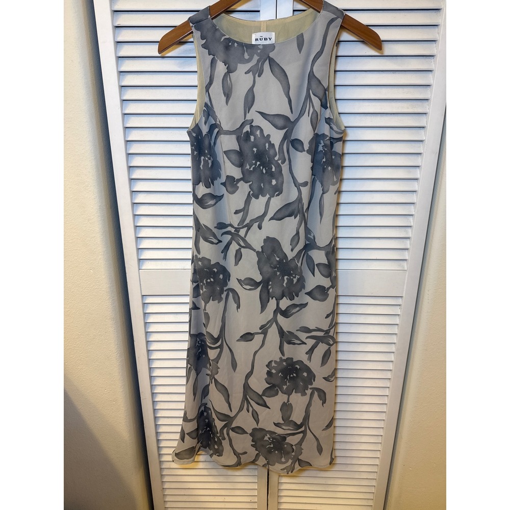 Ruby Womens Grey White Floral Watercolor Sleeveless Midi Dress Size M pullover